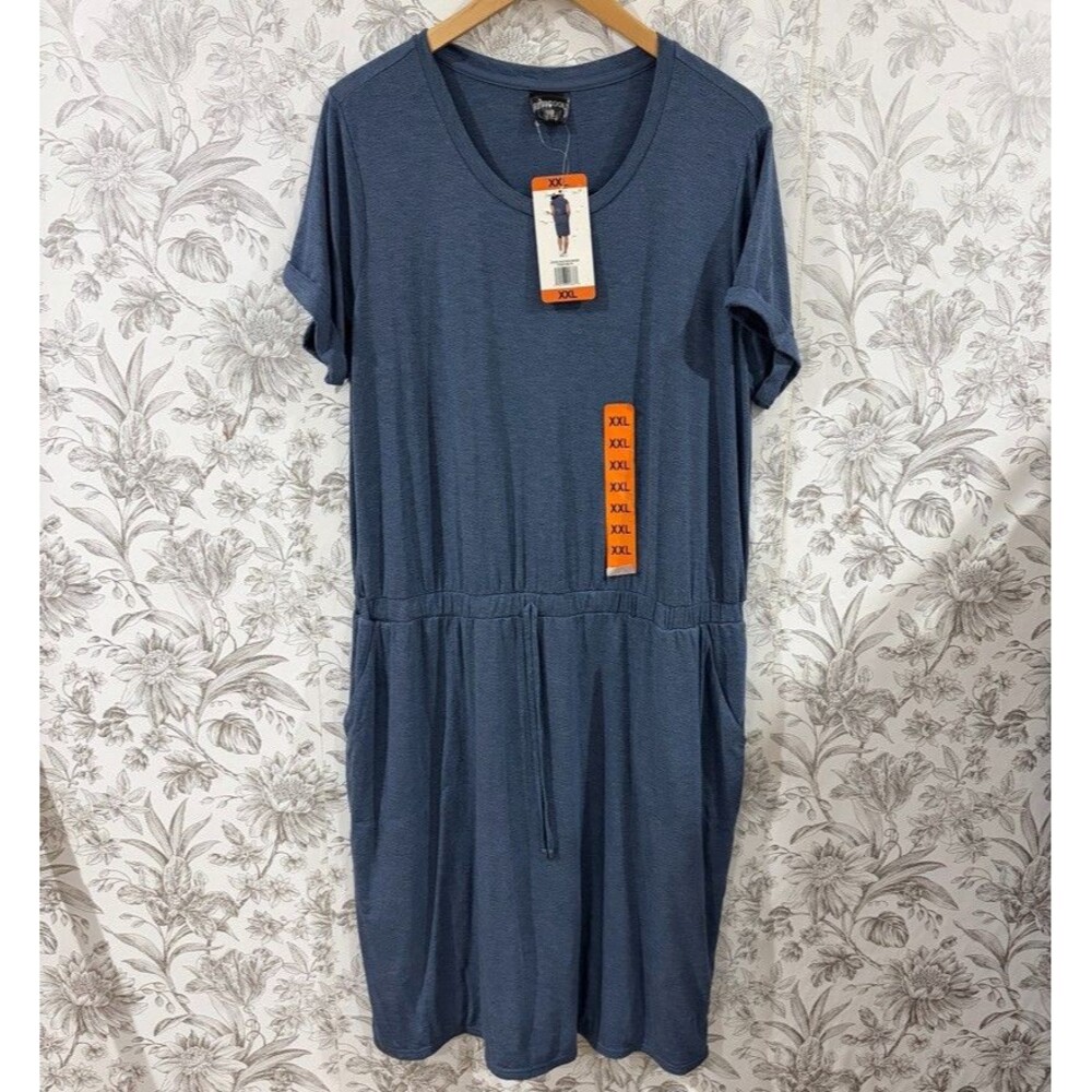 32 Degrees Womens Lux Dress Short Sleeve Pockets Stretchy Heather Indigo Sz XXL - Picture 2 of 8